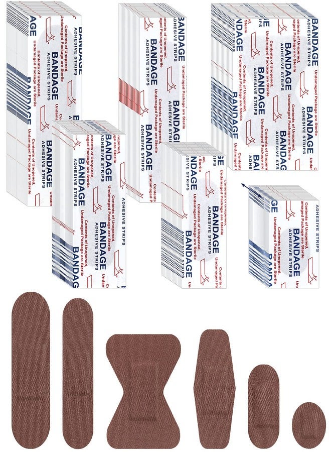 Lounsweer 150 Pcs 6 Sizes Brown Shade Flexible Fabric Bandages Adhesive Bandage Flexible Bandages Variety Pack for Adult Protect Cuts Scrapes Scratches Inclusivity and Diversity(Dark Brown) - Image 1